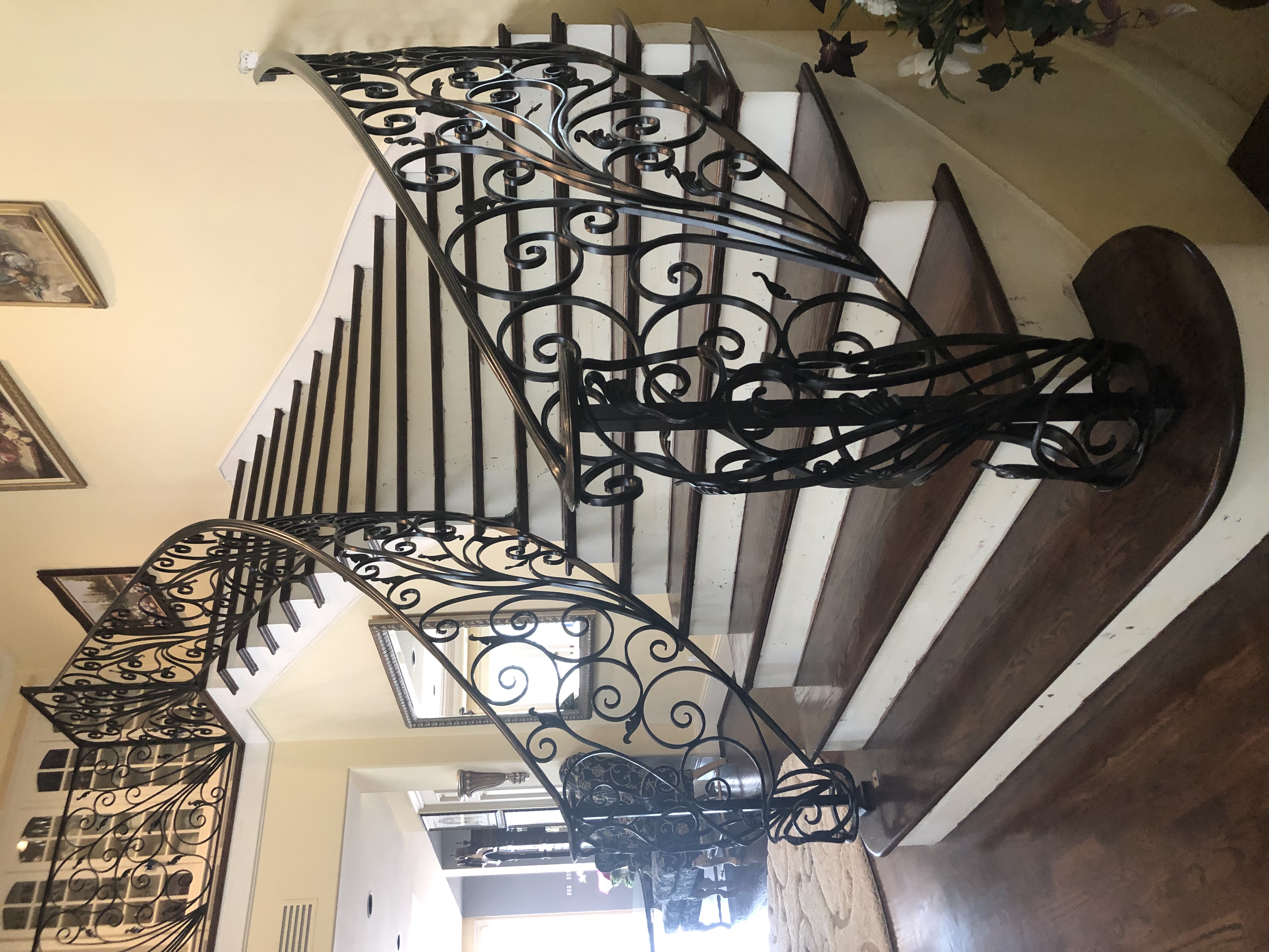 Gothic Arch Iron Staircase & Landing Railing