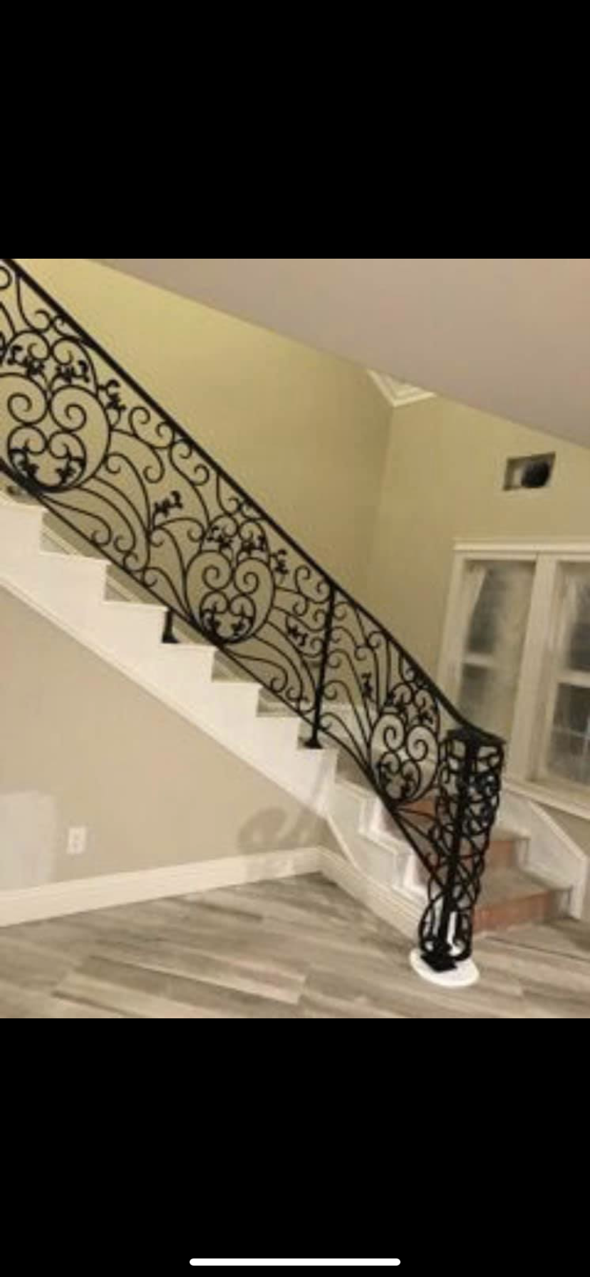 Floral Scrollwork Stair Railing with Wood Treads