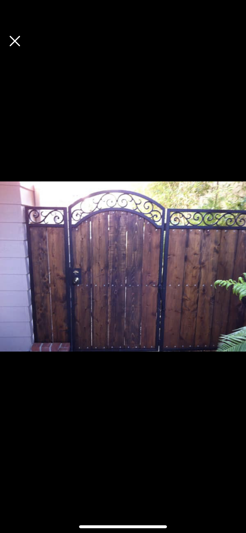 Iron & Wood Gate with Scrollwork Fence