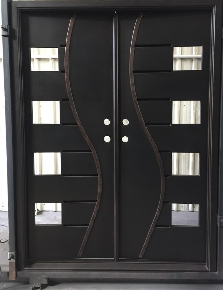 Commercial Double Iron Door with Diamond Scrollwork