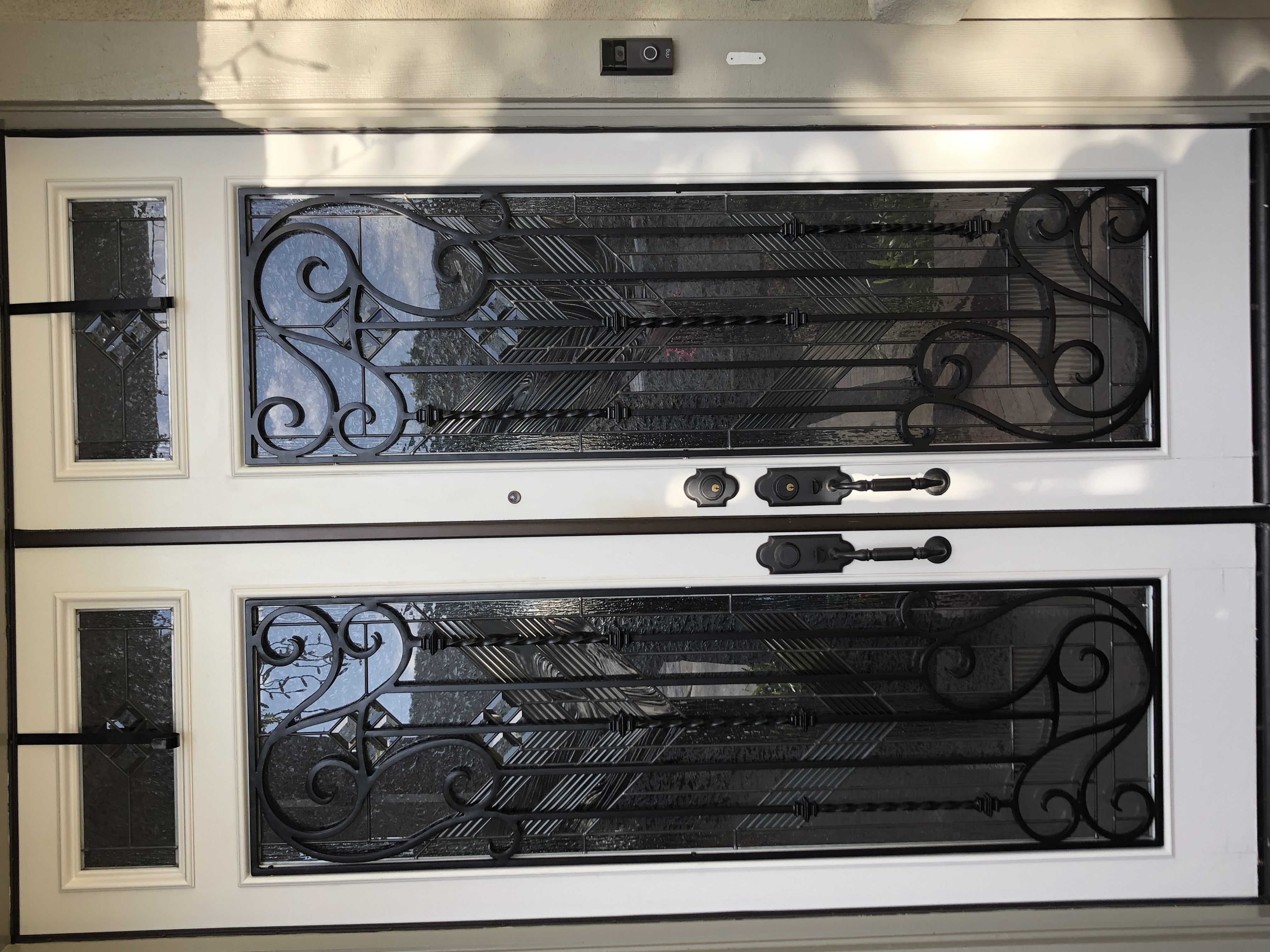 Double Iron Door with Art Deco Transom & Sidelights