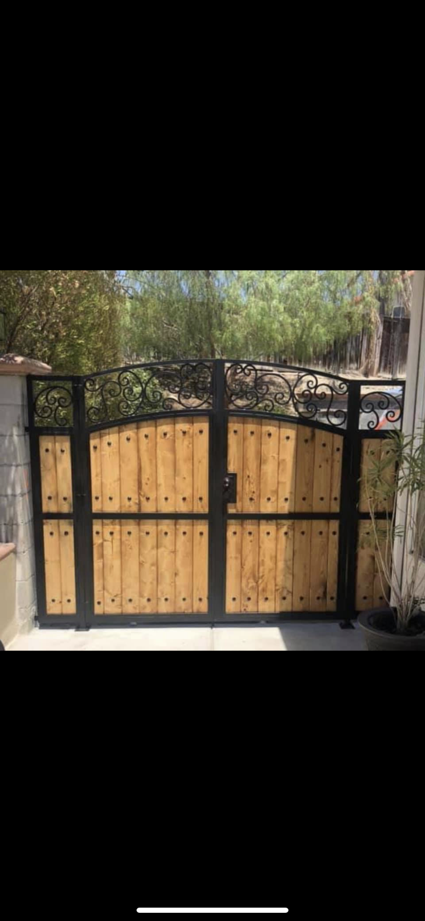 Wood & Iron Double Gate with Scrollwork