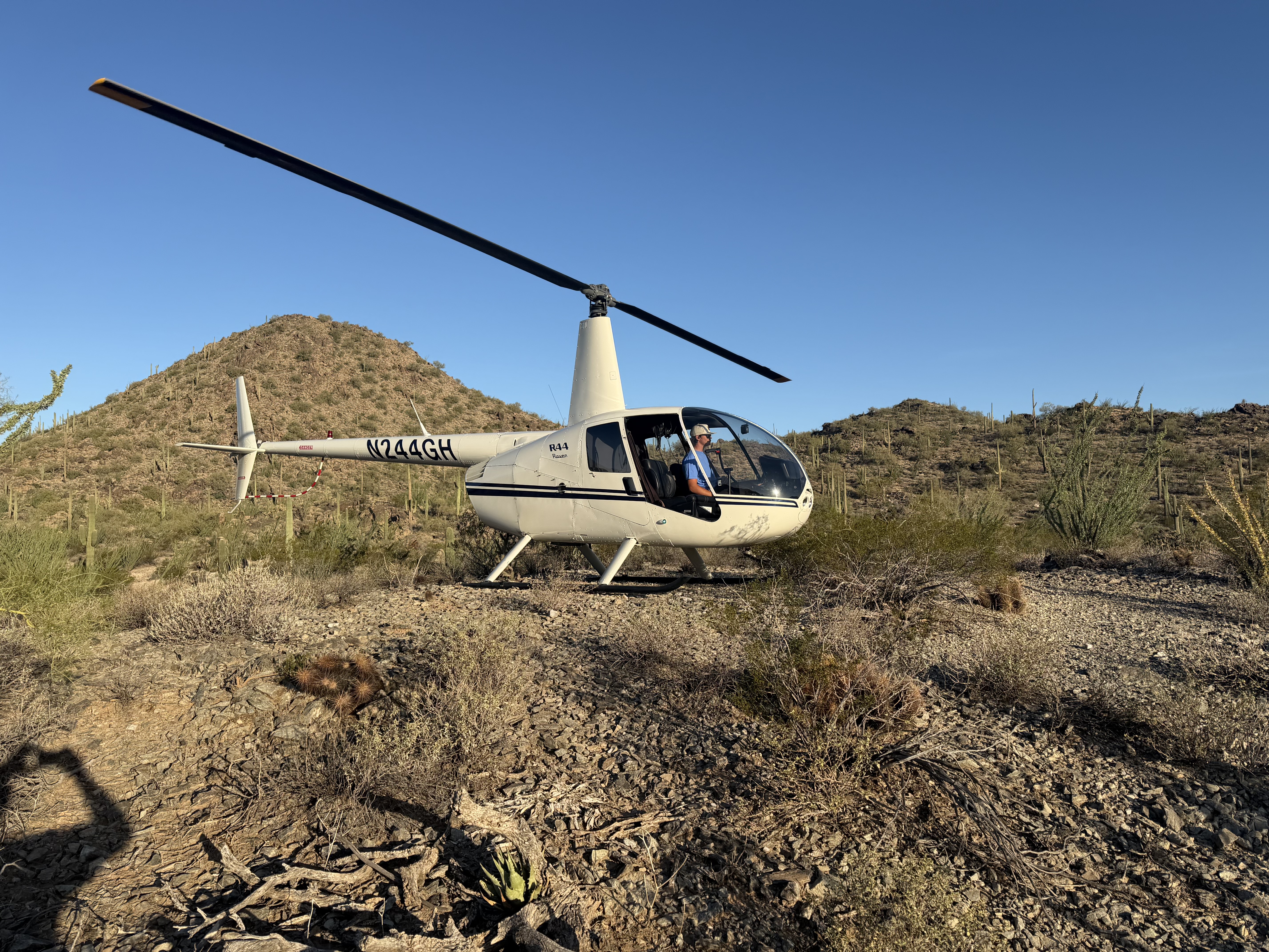 Robinson R44 Raven helicopter landed in the Arizona desert