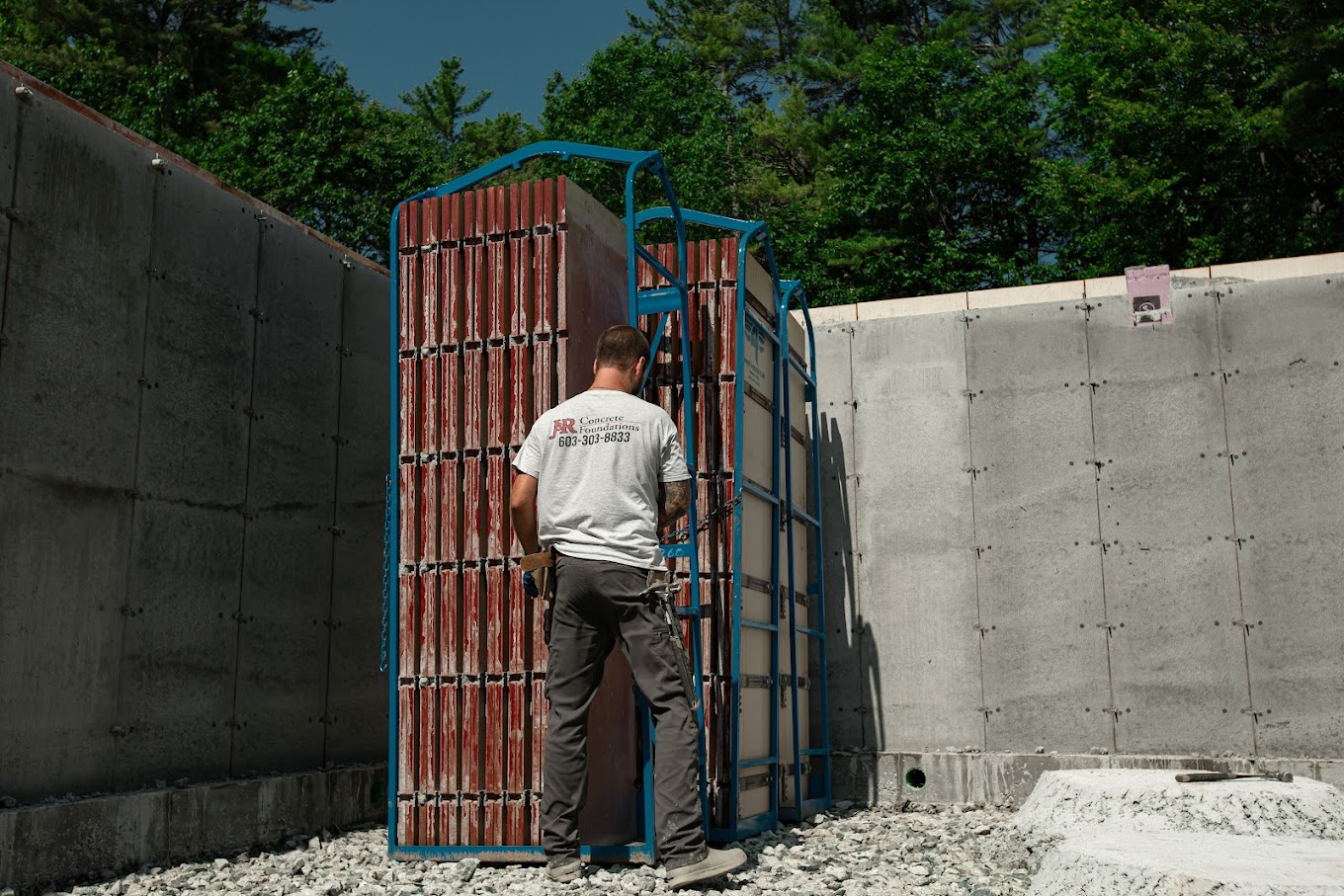 Aerial view of foundation grid with rebar