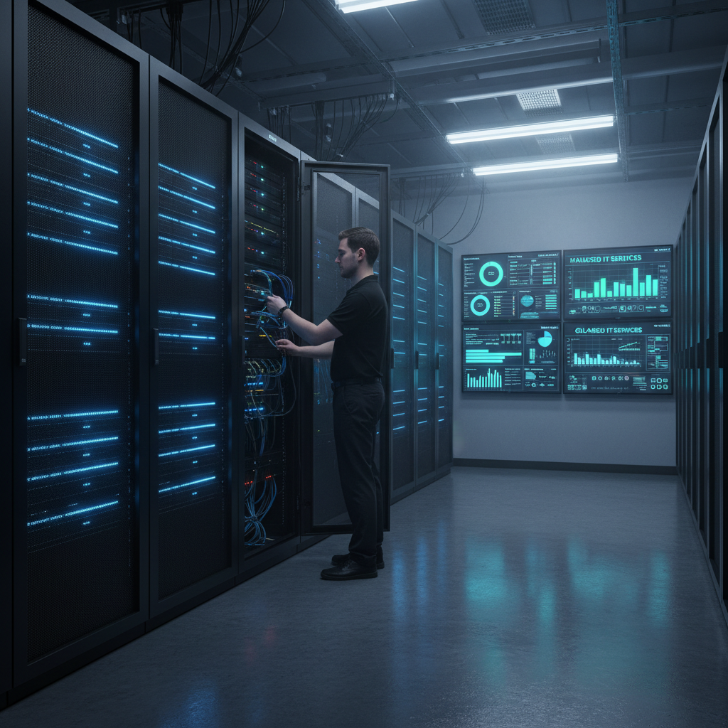 IT engineer managing servers in a modern data center