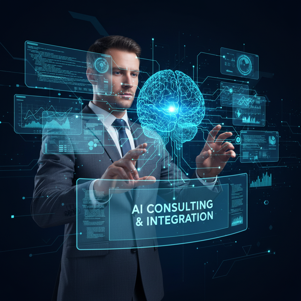AI consulting and integration visualization with neural networks and data