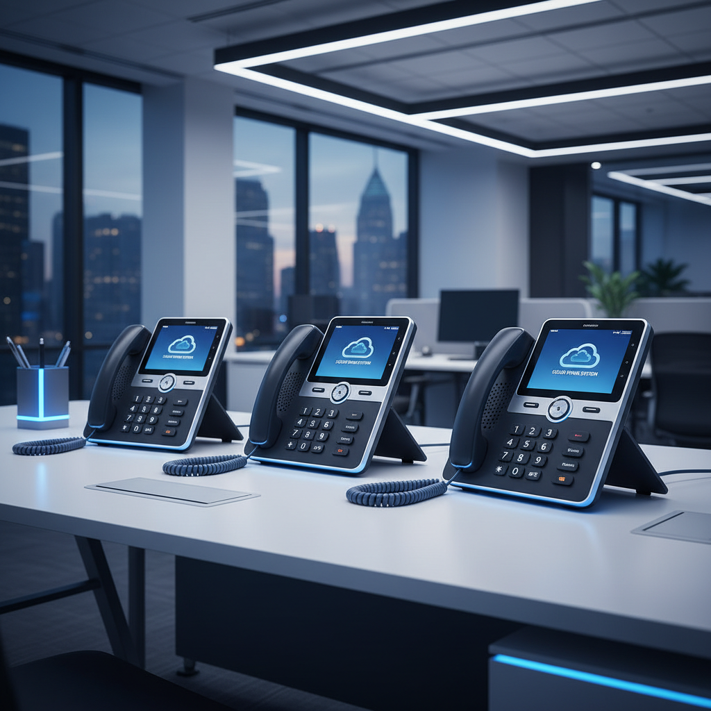 Modern VOIP IP phone system on a professional office desk