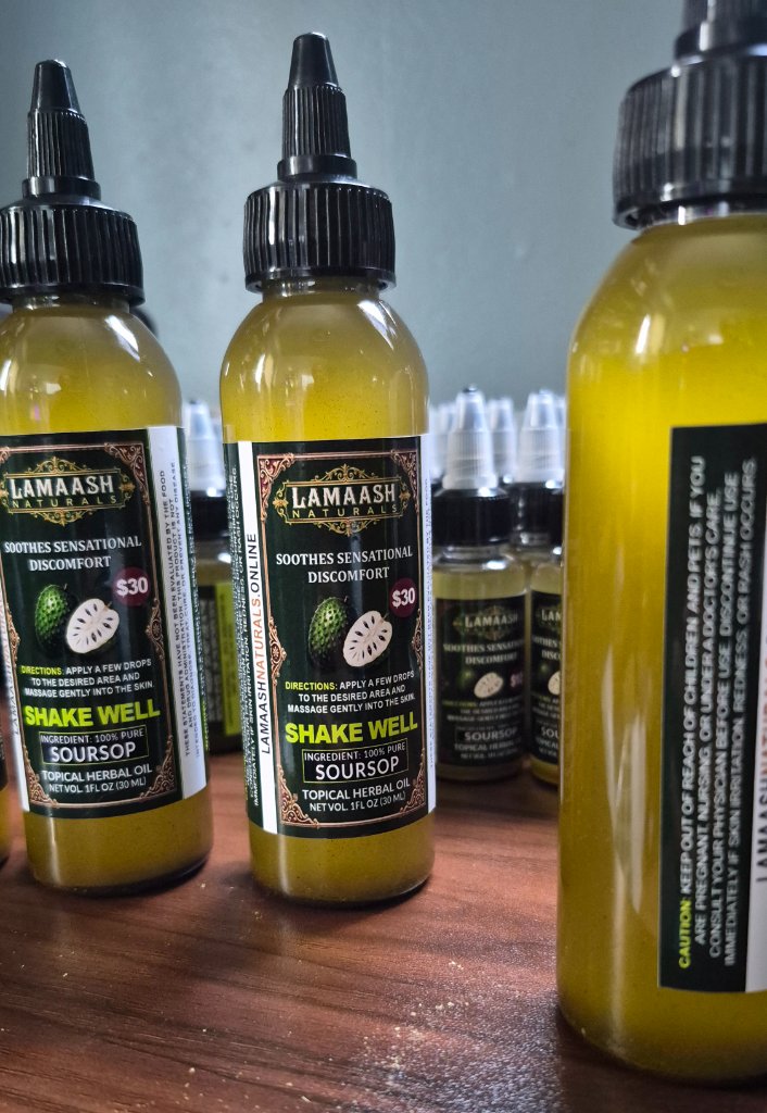 Lamaash Naturals Soursop Topical Oil bottles close up