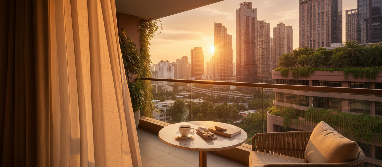Luxury serviced apartment at golden hour