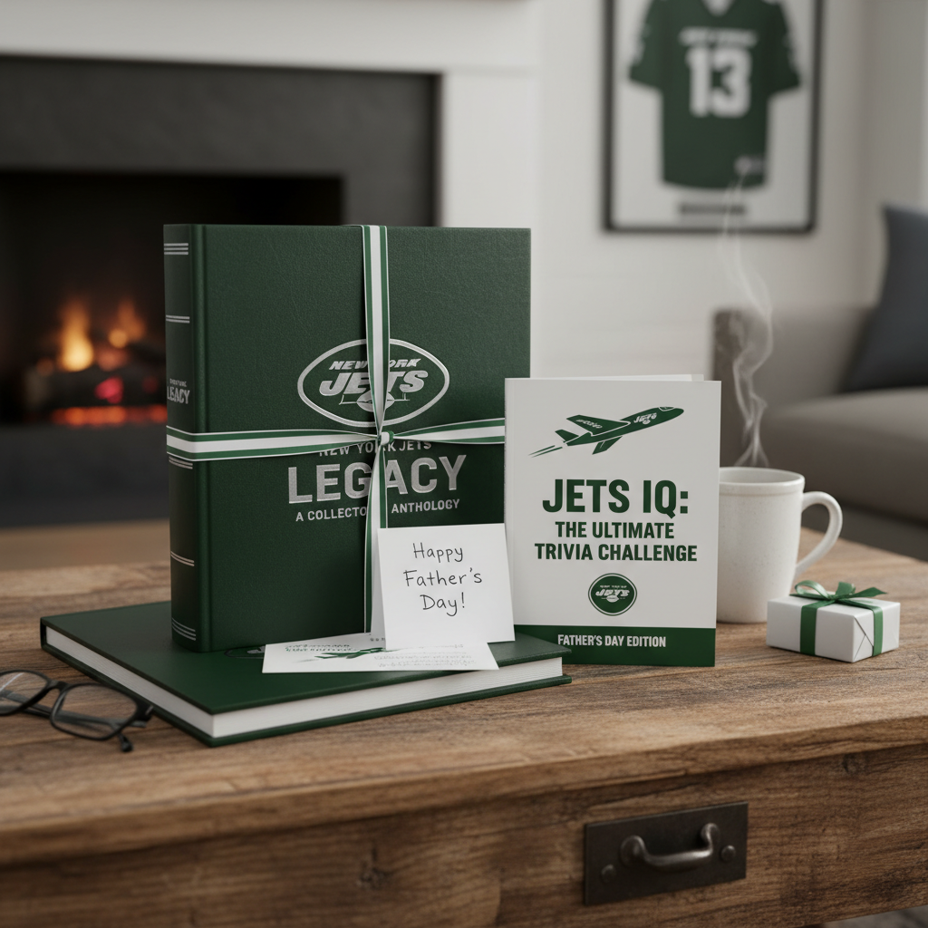 New York Jets premium collector book and trivia book - Father's Day gift setup