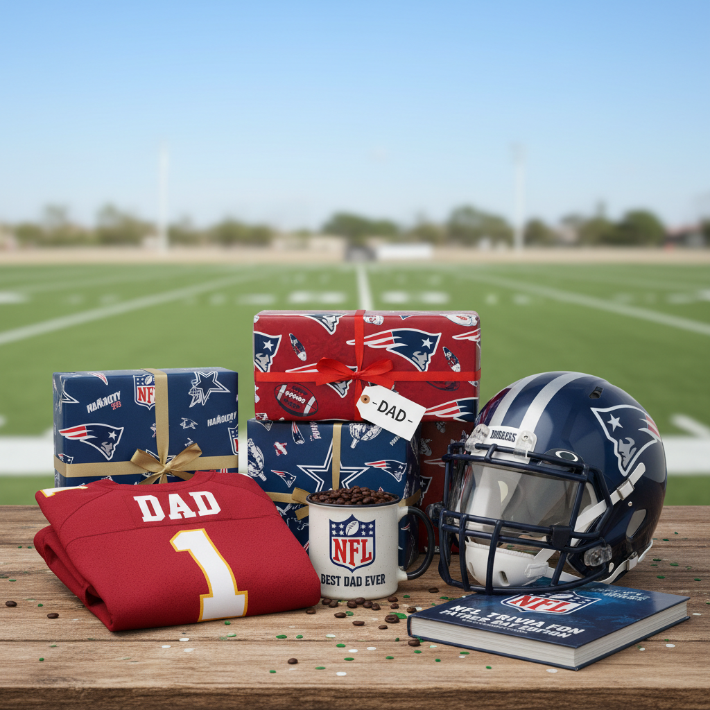 Best football gifts for dad - Father's Day gift guide with NFL jersey, helmet, and trivia book