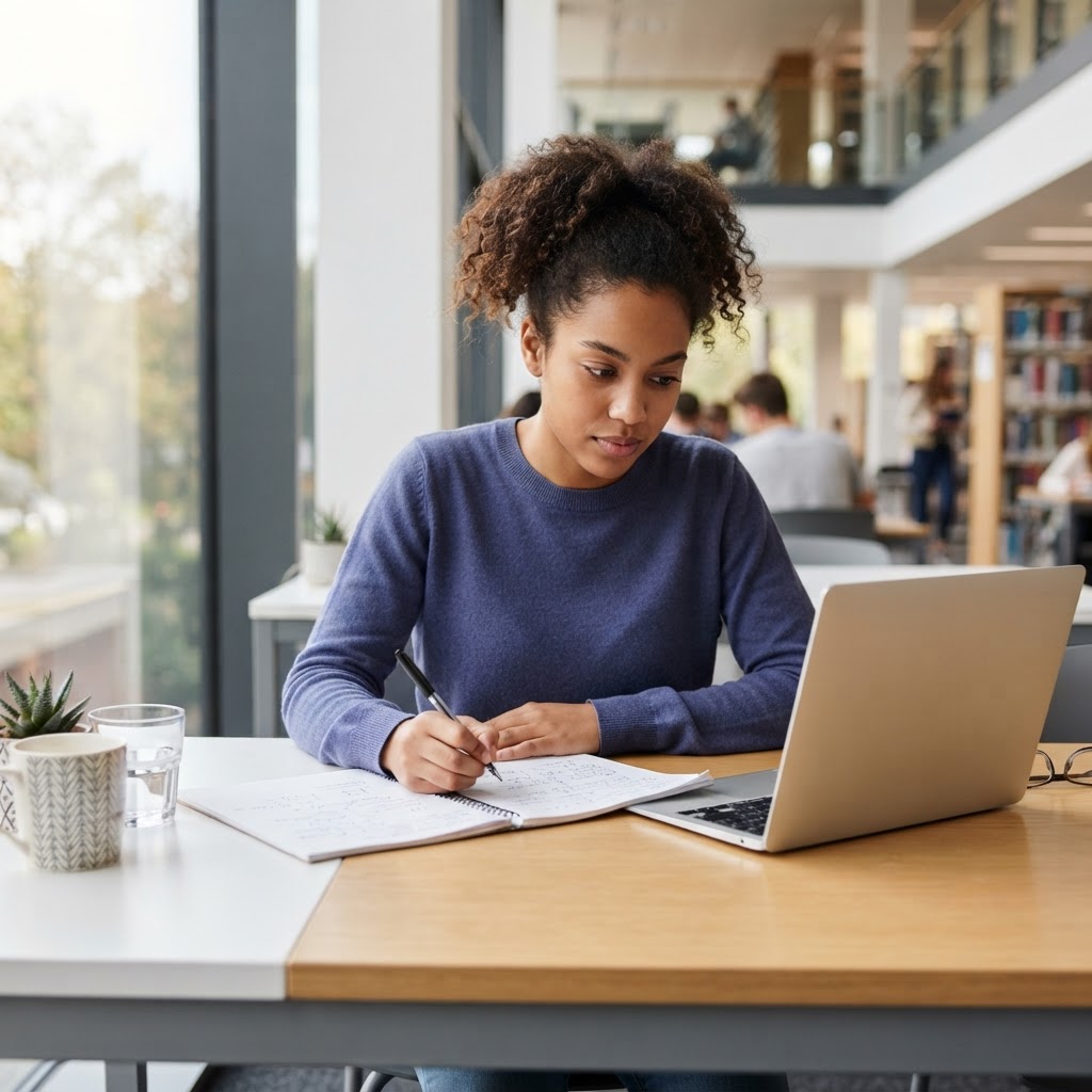 Student studying at a desk