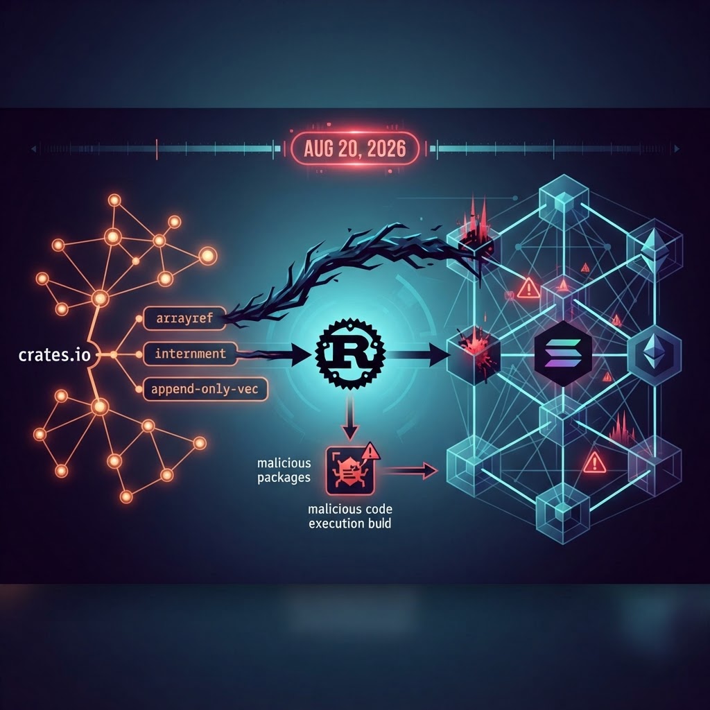crates.io の arrayref など3クレートが一時汚染、cargo build だけで遠隔コード実行——RUSTSEC-2026-0260 とブロックチェーン基盤への影響範囲