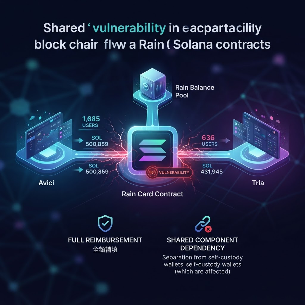 共有カードコントラクトの脆弱性が複数のフィンテックへ同時波及——Rain の Solana 実装で Avici 1,685名・Tria 636名に影響