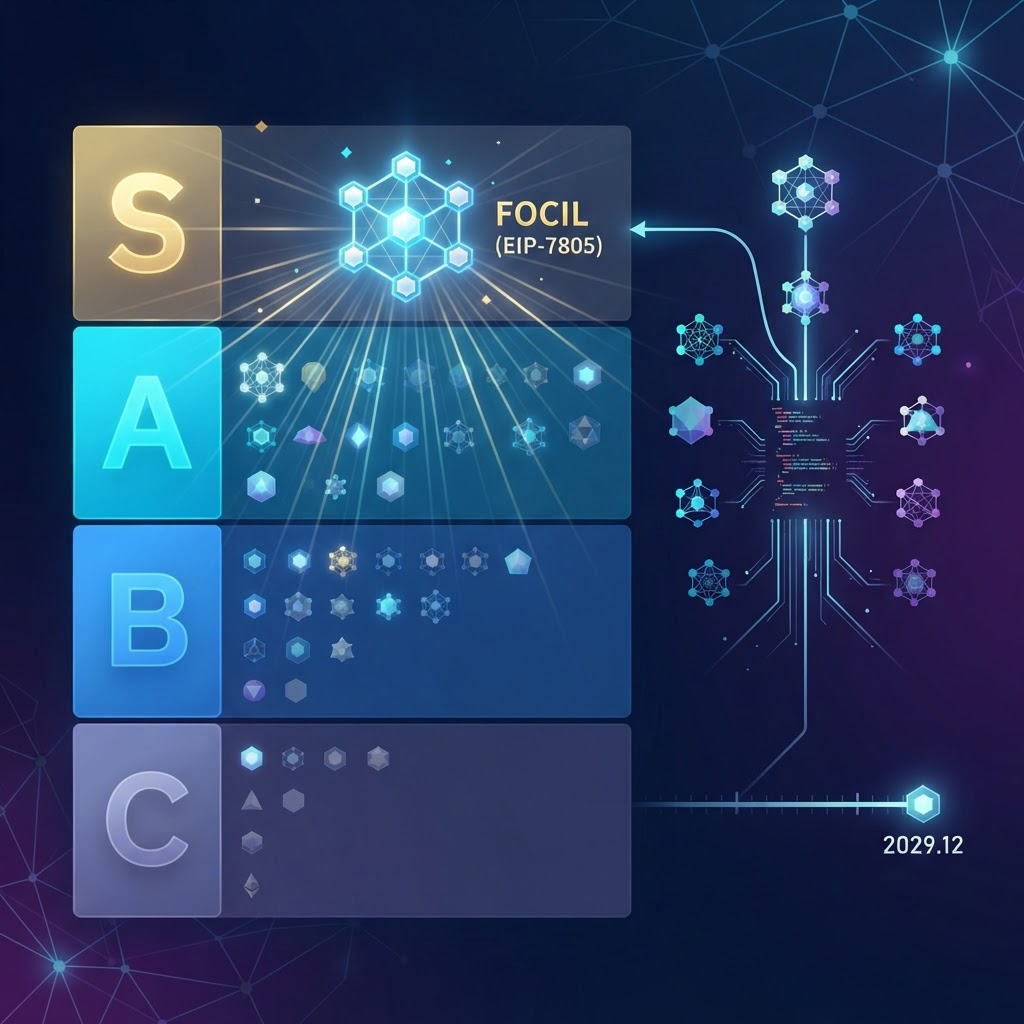 Ethereum Foundation、Hegotá候補62件のEIPを単一のティアリストで格付け——FOCIL（EIP-7805）が唯一の満場一致S