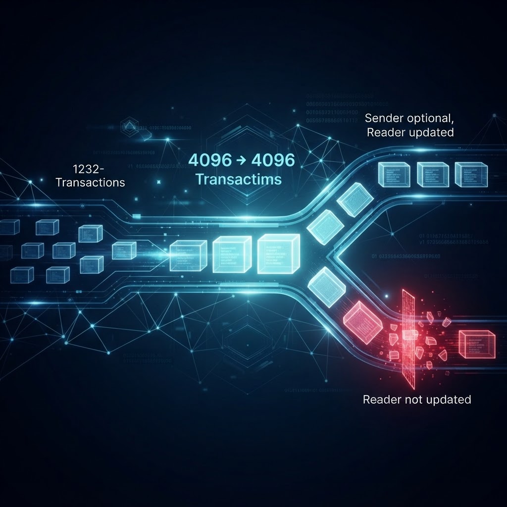 Solana Transaction V1、トランザクション上限を1,232→4,096バイトへ——読み取り側に破壊的変更、送信側は任意