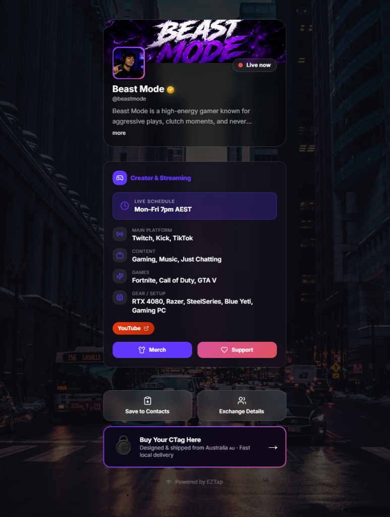 EZTap Creator & Streaming profile preview
