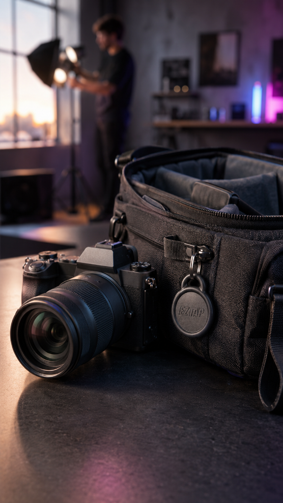 EZTap CTag on a photographer's camera bag