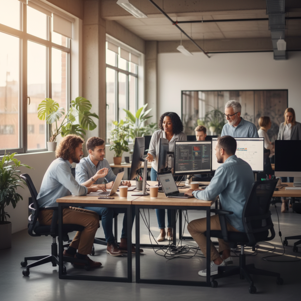 Professional team collaborating on IT solutions