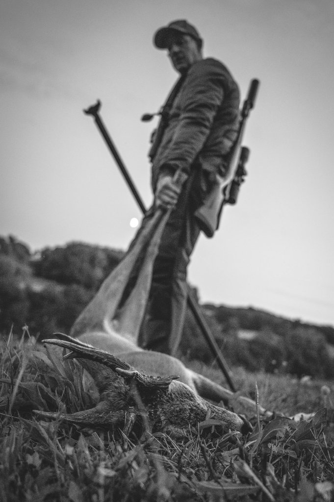 Paul Childerley professional stalking photography — deer management in black and white