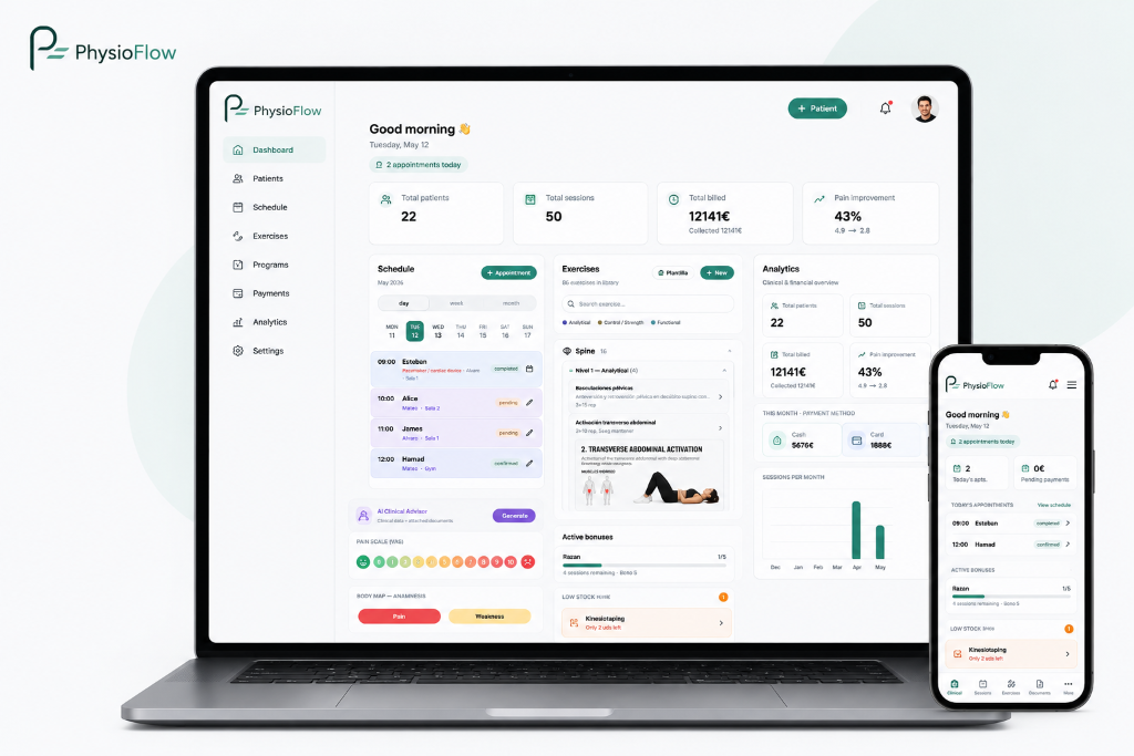 PhysioFlow app mockup