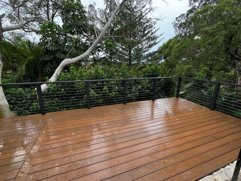 Elevated deck with cable balustrade on the Northern Beaches