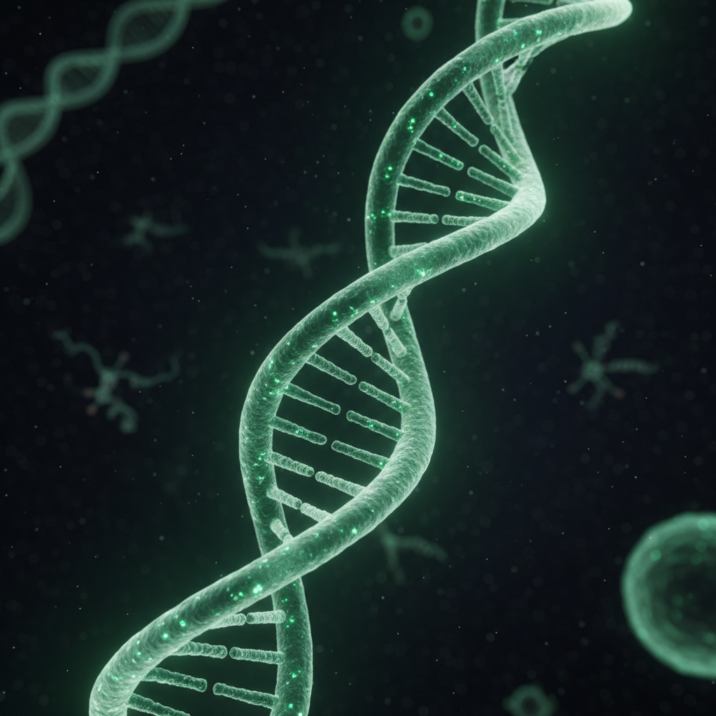 DNA double helix glowing green