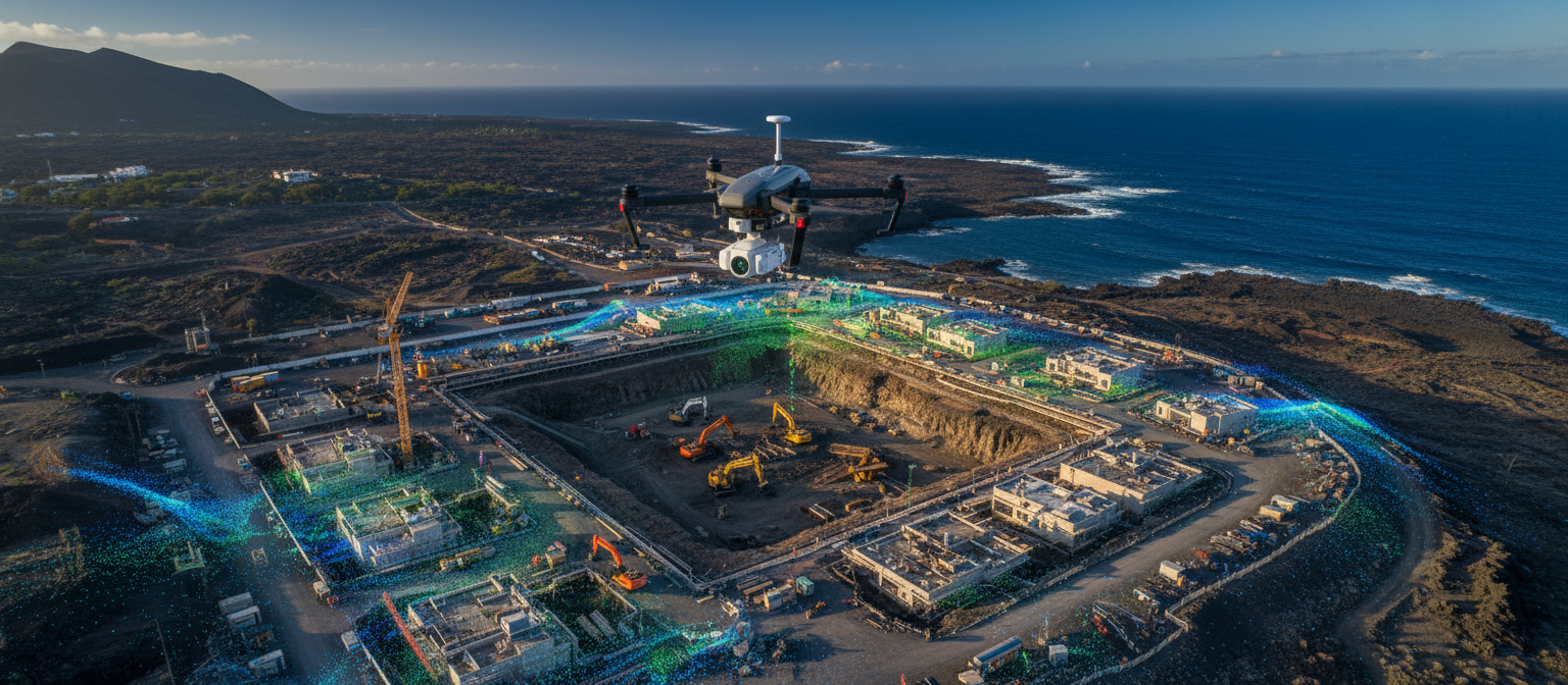 Drone scanning construction site