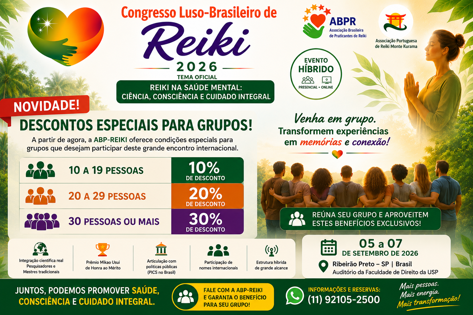 Descontos especiais para grupos — Congresso Luso-Brasileiro de Reiki 2026
