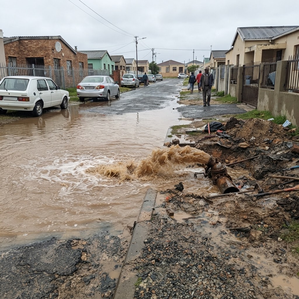 Burst water pipe flooding Iris Road, water running for 3 days