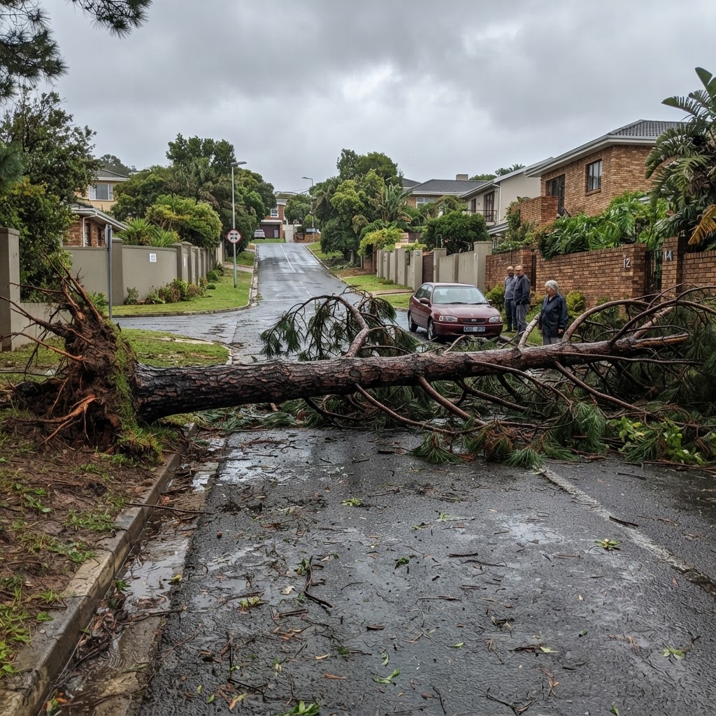 Fallen tree blocking Main Road after last night's storm