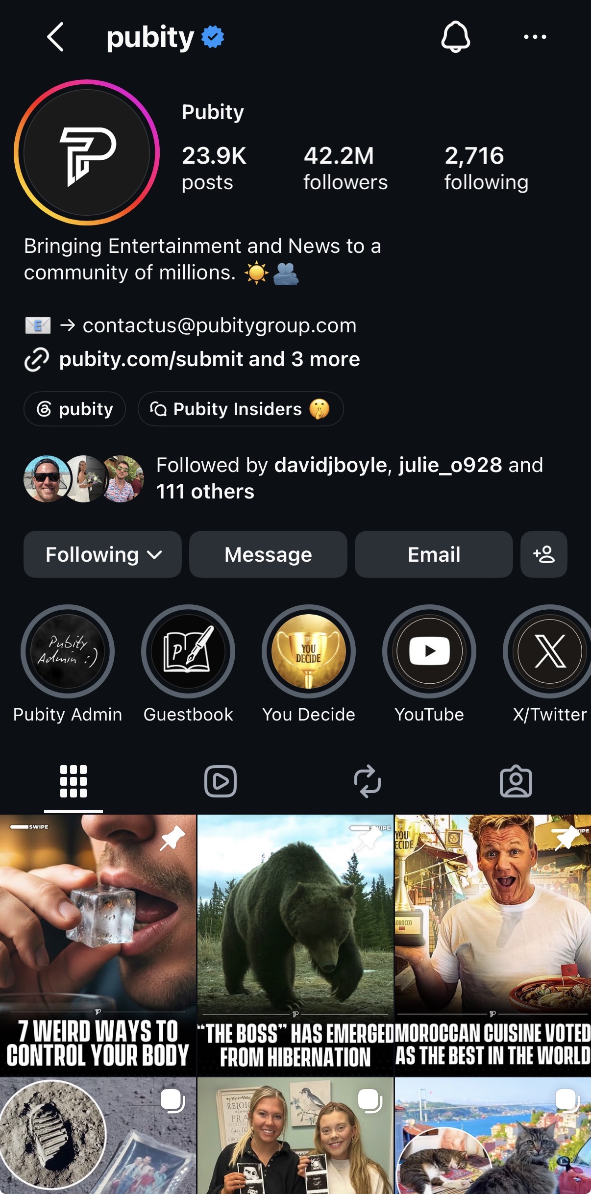 Entertainment example profile, @pubity