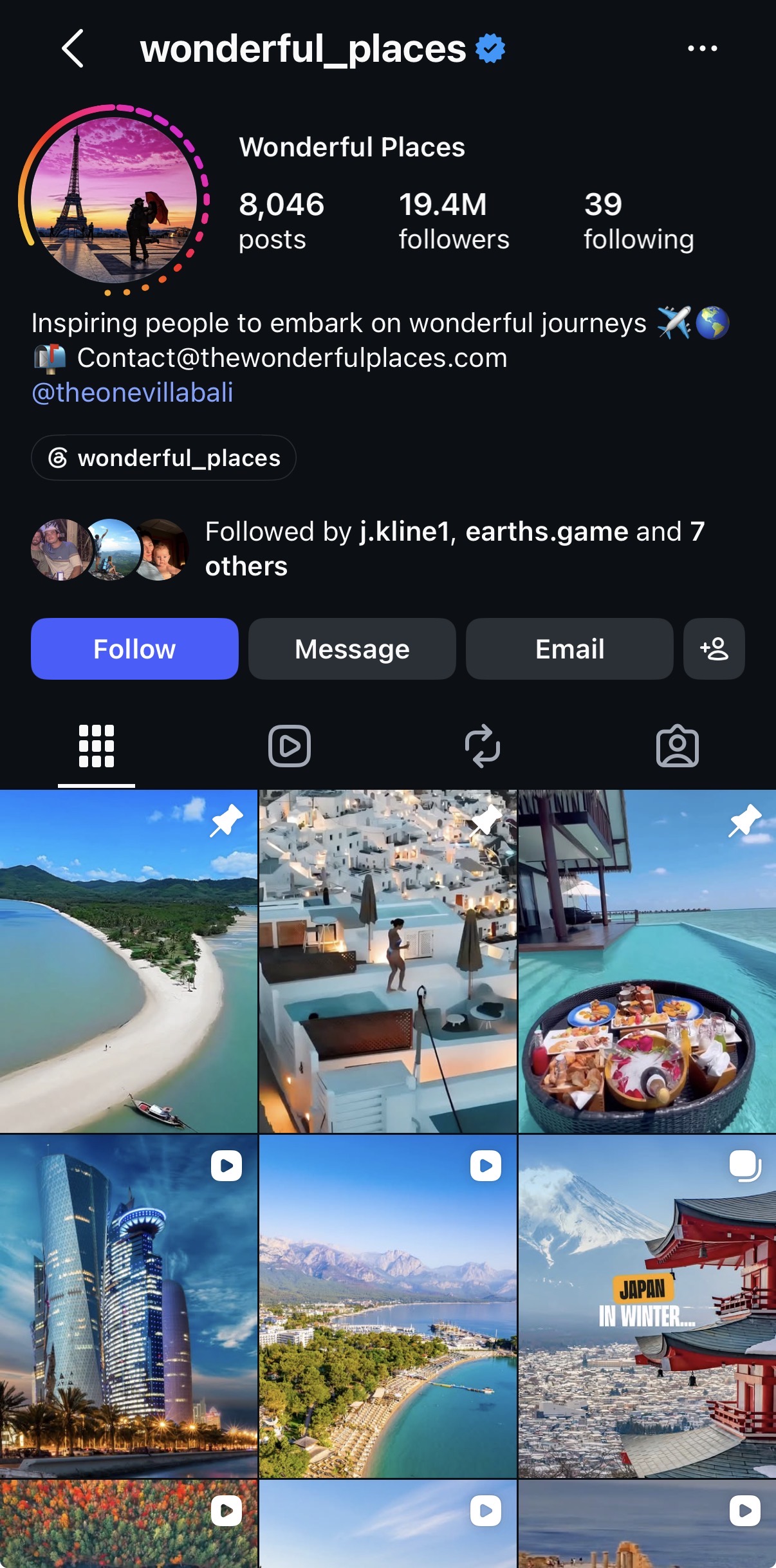 Travel & Nature example profile, @wonderful_places