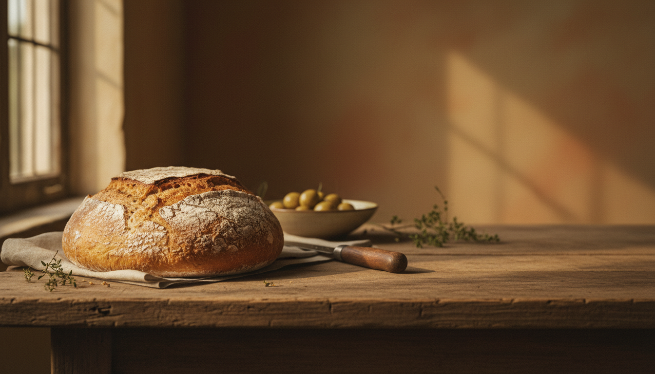 Artisan bread with warm golden light