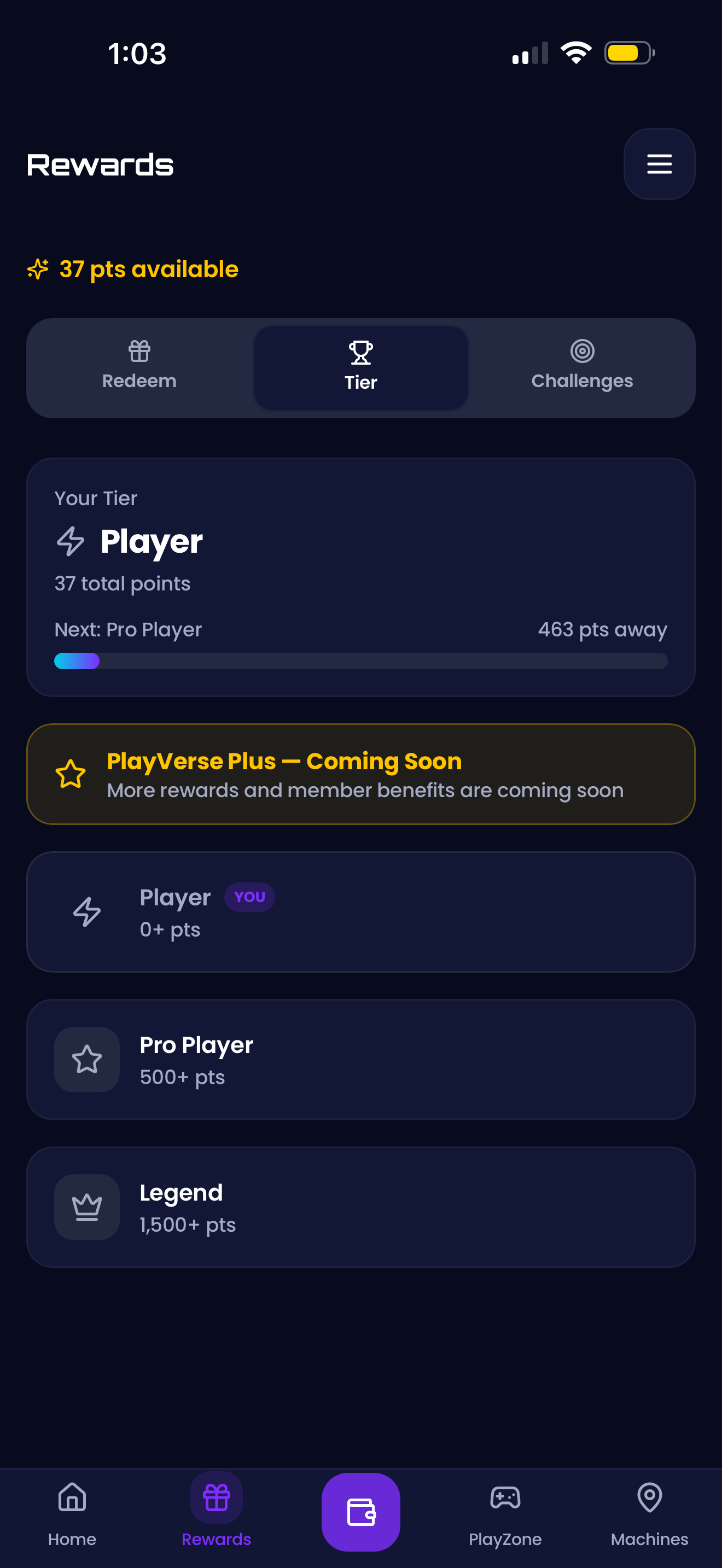PlayVerse Rewards screen