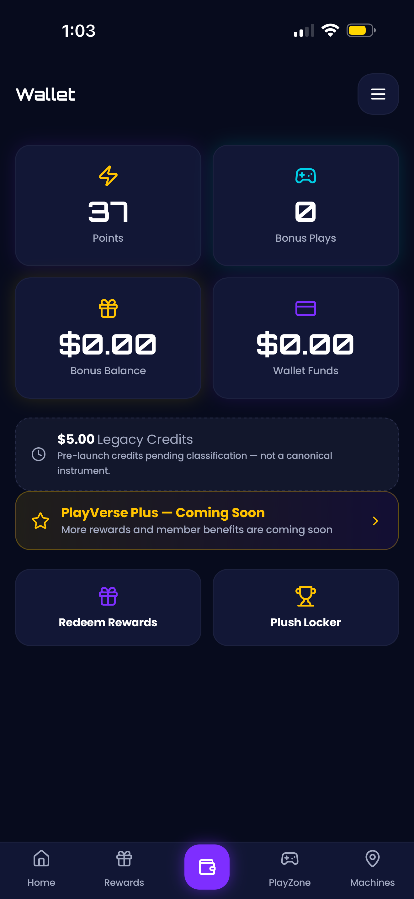 PlayVerse Wallet screen