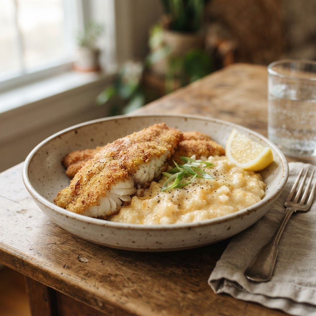 Crispy Snapper & Smoked Gouda Grits