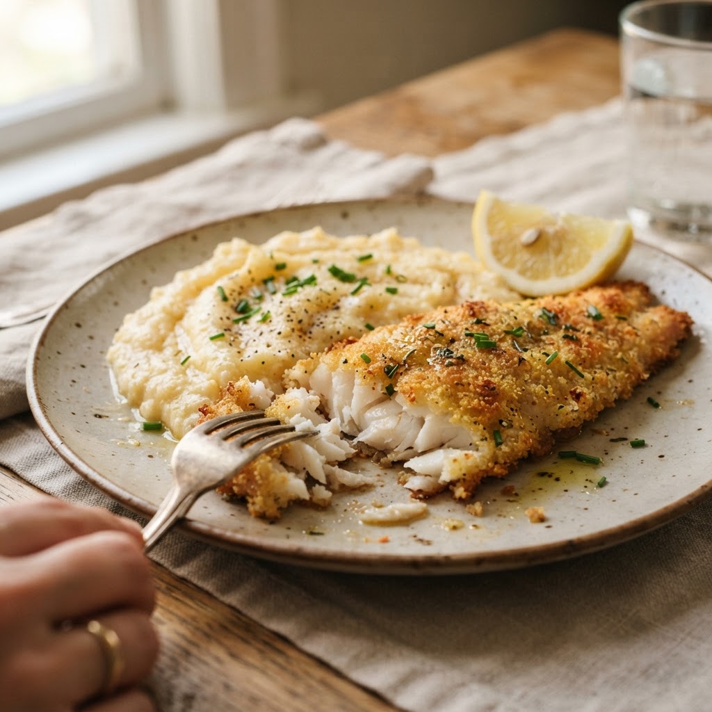 Crispy Snapper & Smoked Gouda Grits — at the table