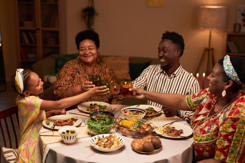 Family gathered around a dinner table