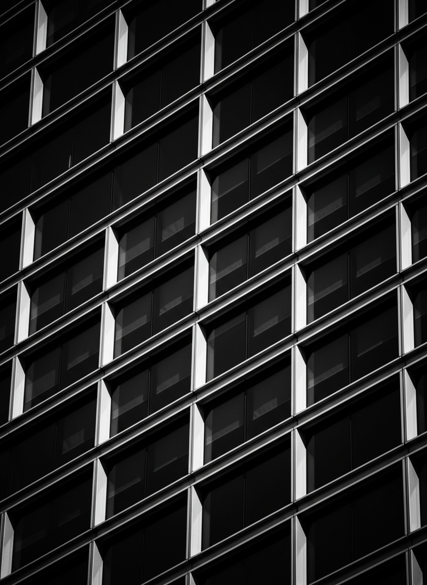 Rhythmic patterns of modern architecture in black and white