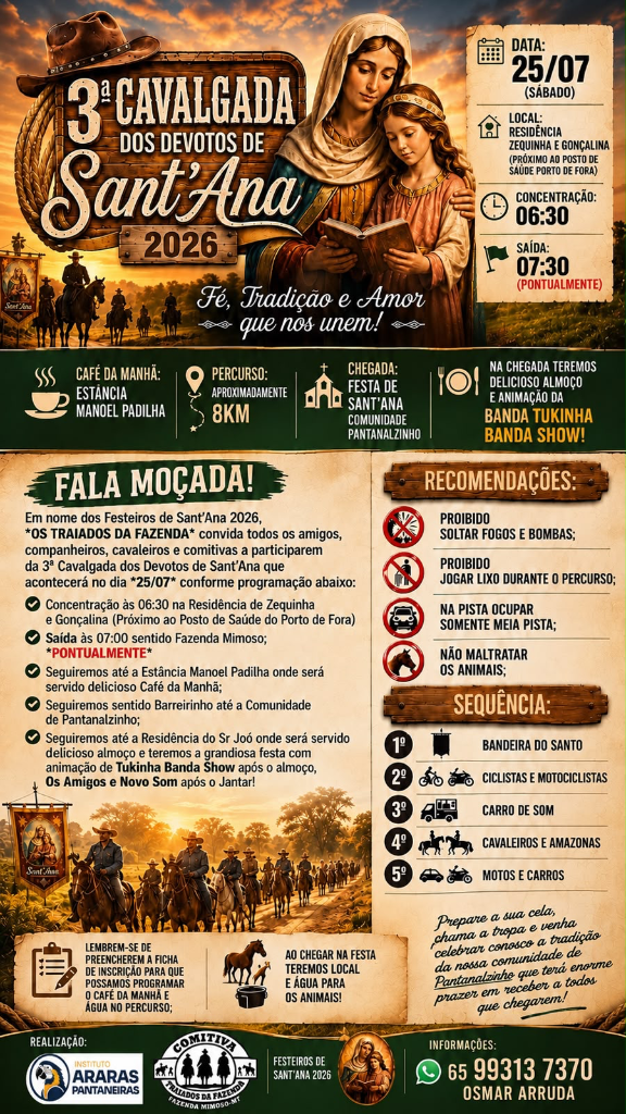 3ª Cavalgada dos Devotos de Sant’Ana será realizada neste sábado em Santo Antônio de Leverger