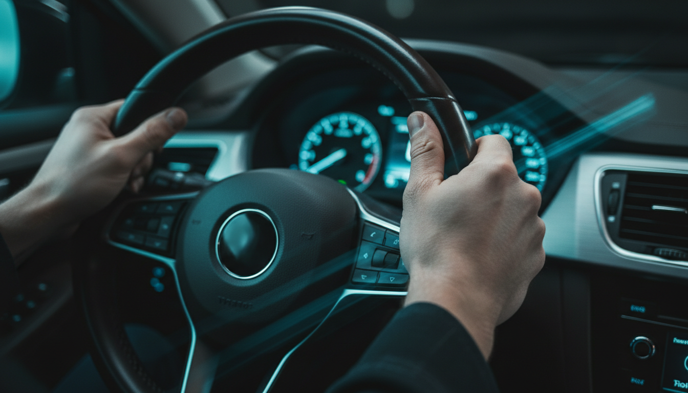 Close-up of skilled driving technique