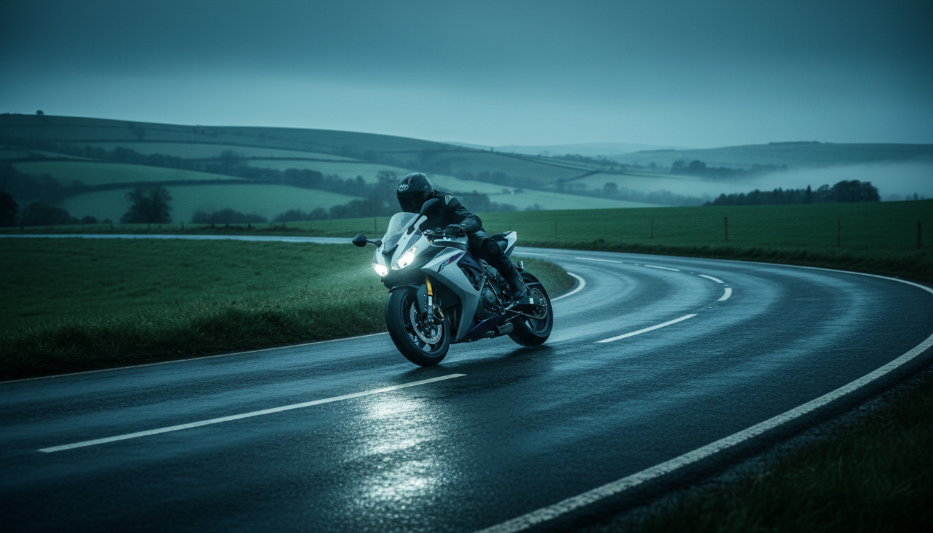 Motorcyclist navigating a curve with precision