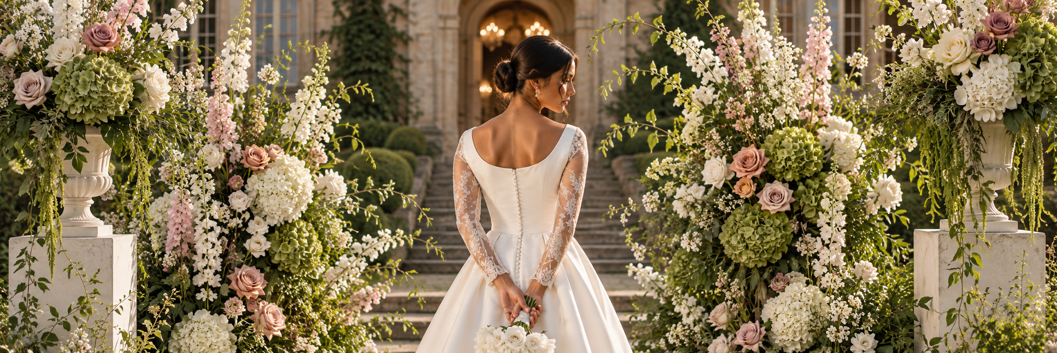 The Eden Collections — bride framed by floral arrangements