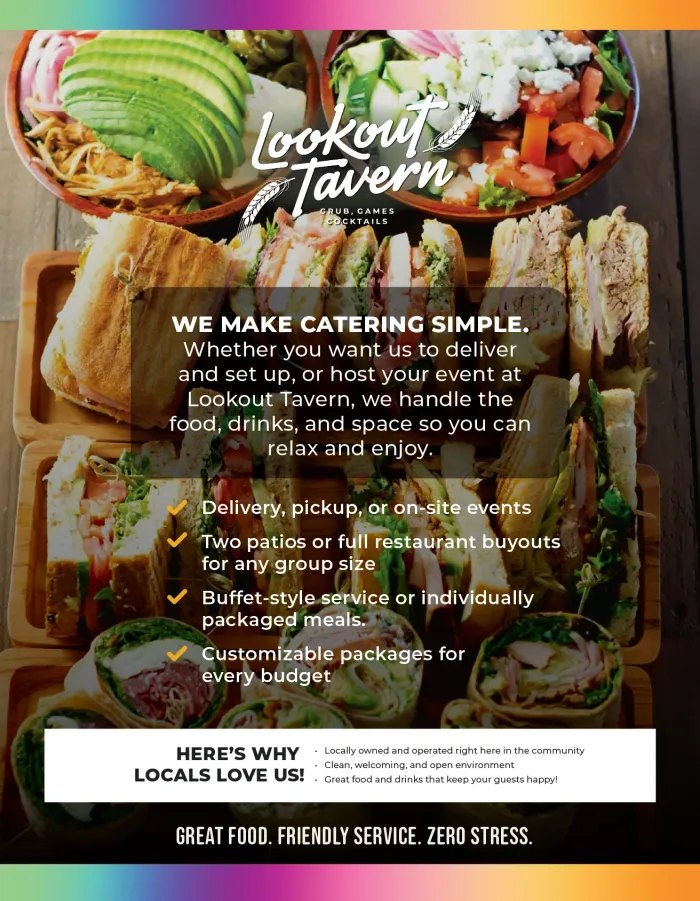 Lookout Tavern catering menu front