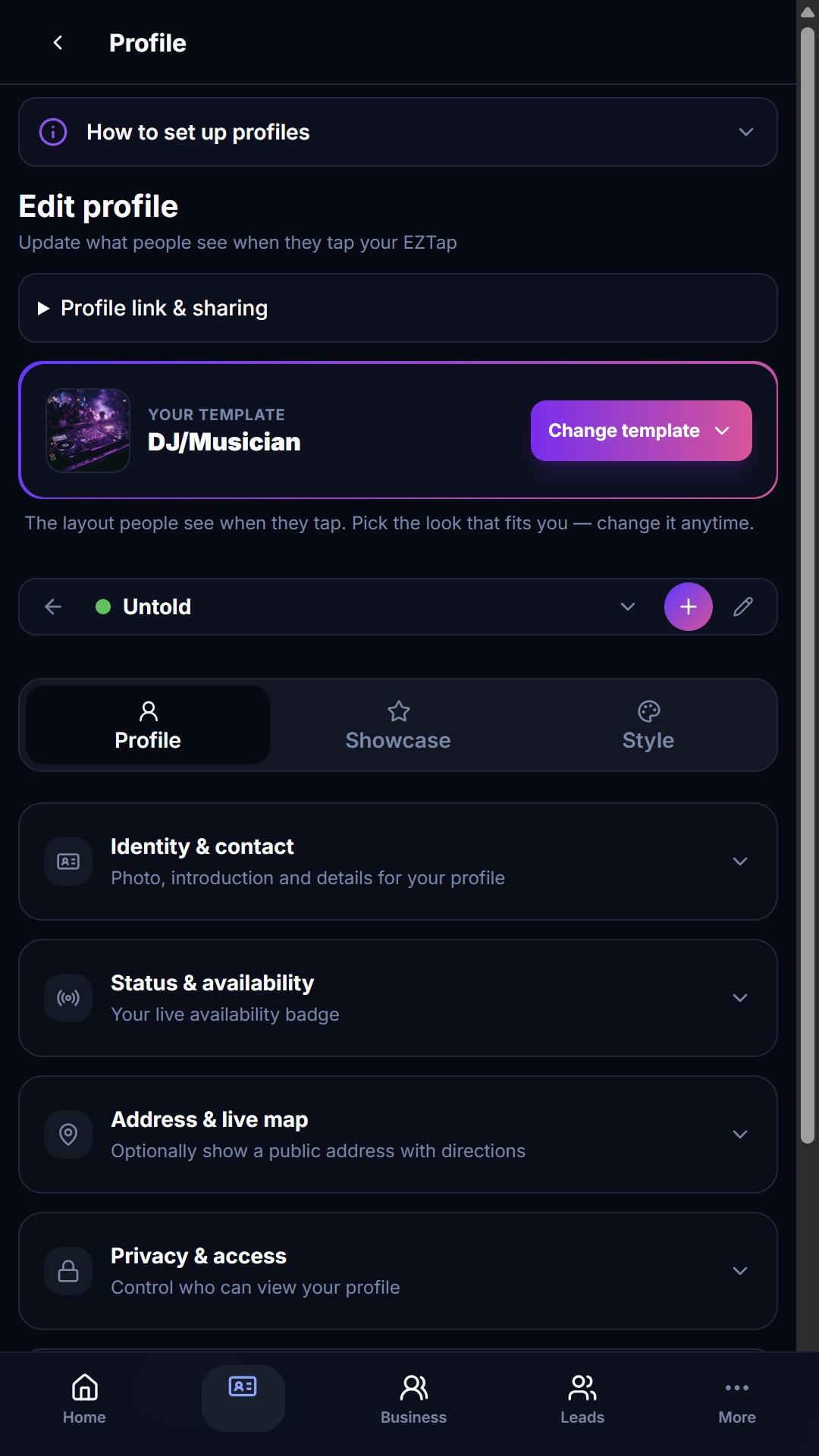 EZTap Manager profile builder