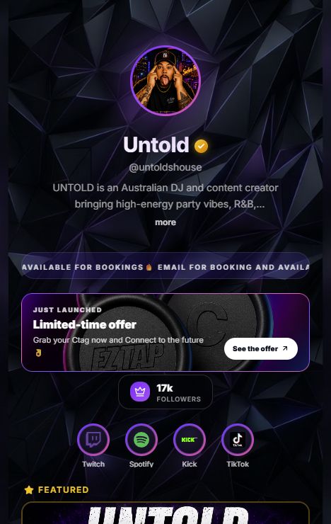 Untold’s live EZTap public profile