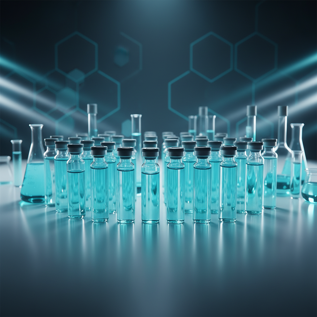 Research peptide vials in laboratory