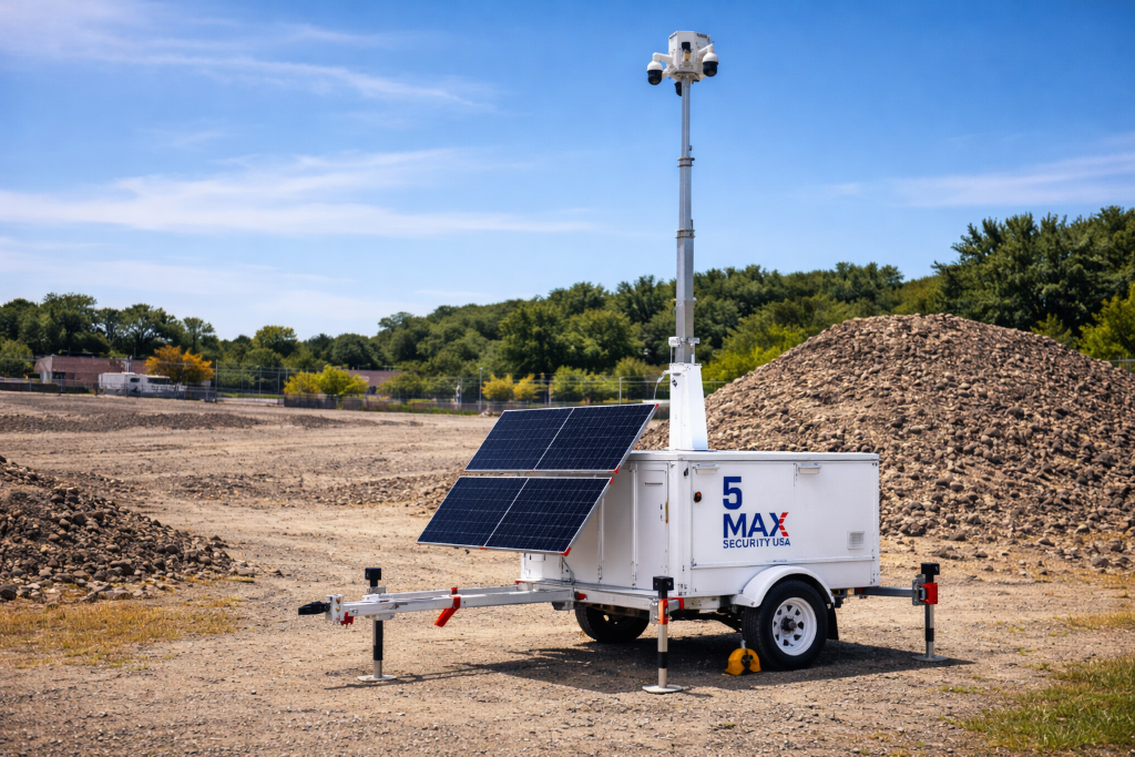 Remote SiteGuard solar surveillance trailers on active construction site