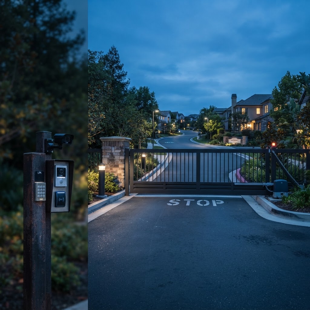 Automated slide gate with keypad and intercom